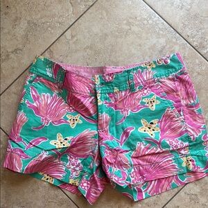 Lilly Pulitzer Pink and Green Bermuda Shorts Tropical Print